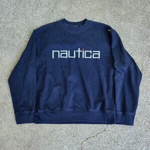 Vtg Y2k NAUTICA Embroidered Spellout Logo Outdoors Sailing Crewneck Sweatshirt M